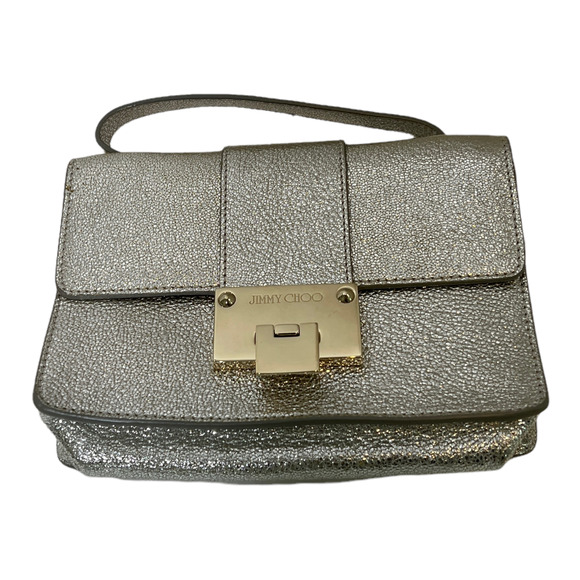 Jimmy Choo Rebel Mini Glitter Silver Leather Cross Body Bag Gold Snap $1,005 - Picture 1 of 11